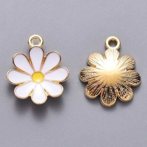 Enamel Gold Charm   19mm Curve Flower White 2pc for jewellery making
