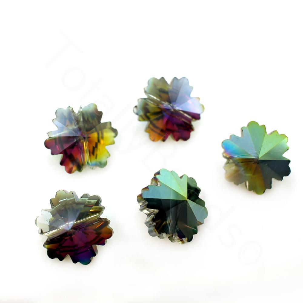 Crystal Snowflake Beads - Clear Rainbow 14x14mm 8pcs