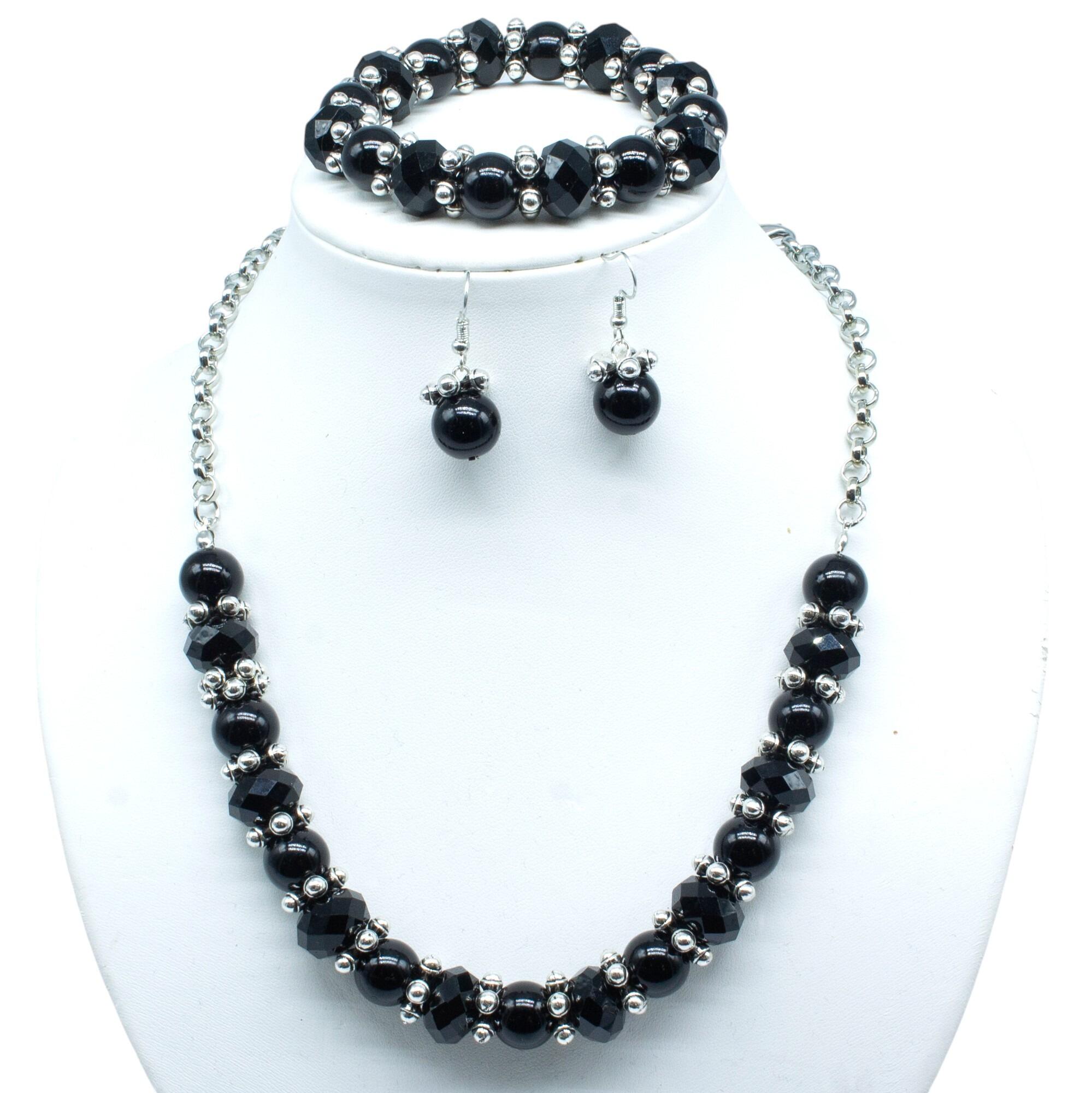 Chunky Crystal Pearl Jewellery jet black jewelry making kit — DIY set with beads and instructions for creating handmade jewelry