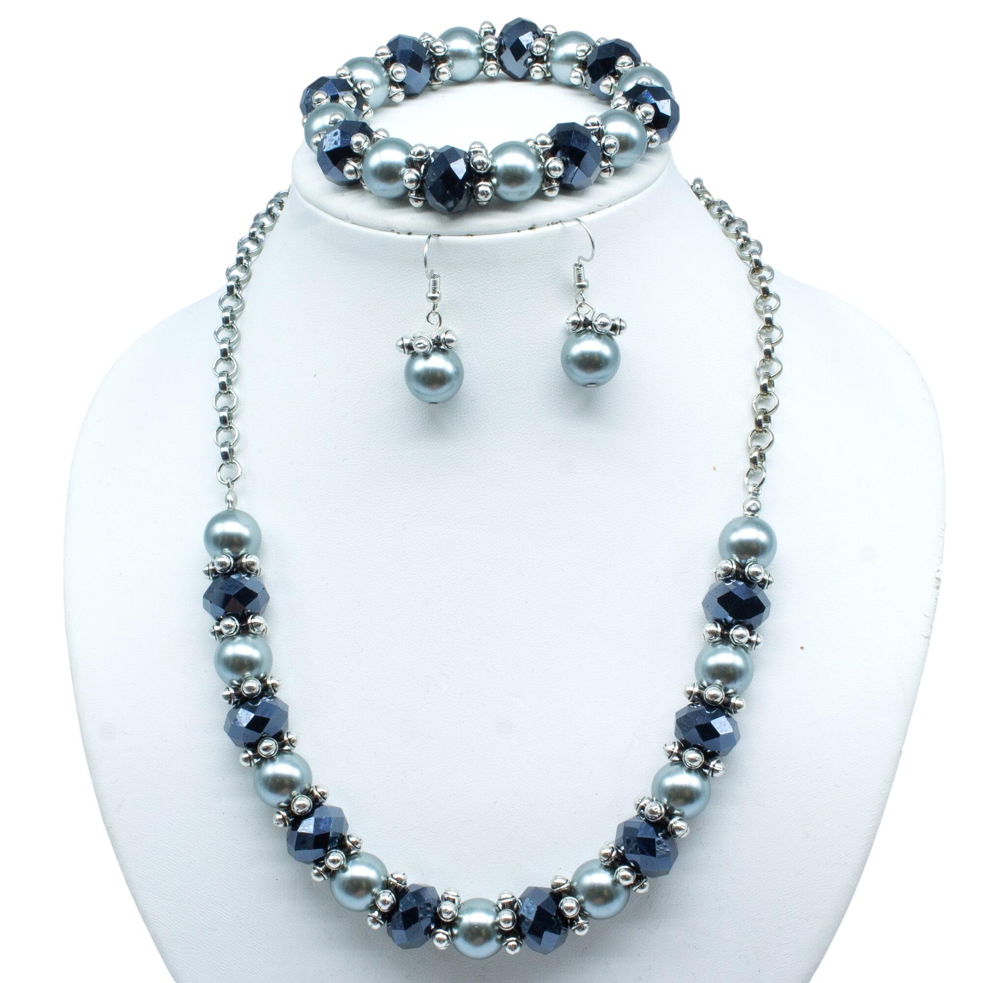 Chunky Crystal Pearl Jewellery french grey jewelry making kit — DIY set with beads and instructions for creating handmade jewelry