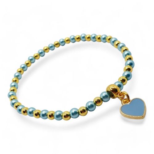Enamel Heart Stretch Bracelets Makes 4 blue bracelet making kit — DIY set with beads and instructions for creating handmade jewelry