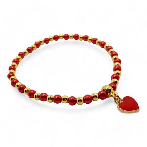 Enamel Heart Stretch Bracelets Makes 4 red bracelet making kit — DIY set with beads and instructions for creating handmade jewelry