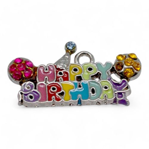 Enamel Charm Happy Birthday 24mm 1pc for jewellery making