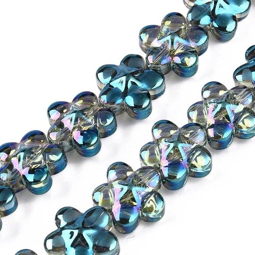 Glass 5 Petal Flower Beads 12mm 10pcs   Olive Rainbow for jewellery making