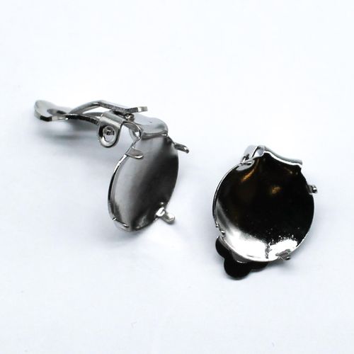 Clip on Earring with Cabochon Holder 12mm   Rhodium 3 pairs for jewellery making