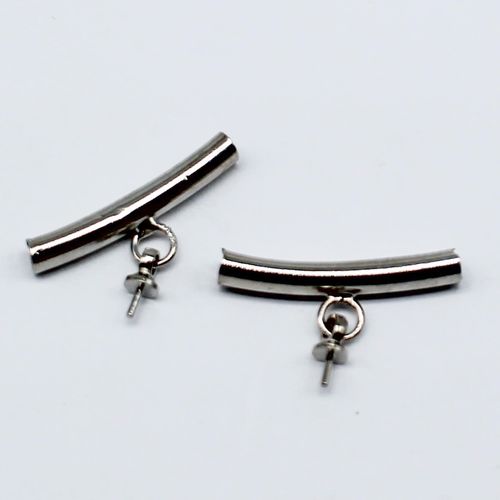 Curve Tube with Bail 20mm Rhodium 5pcs for jewellery making