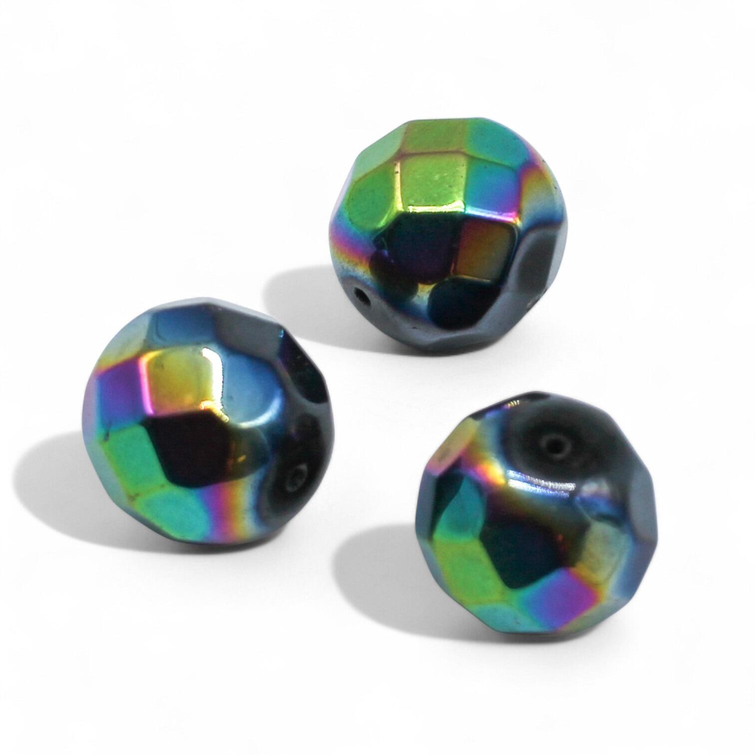 Large Facet Round Bead 22mm   Black Rainbow 1pc for jewellery making