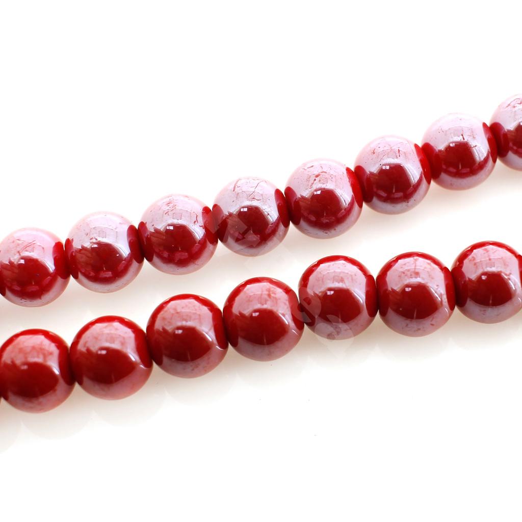 Glass Round Beads 8mm - Luster Opal Red
