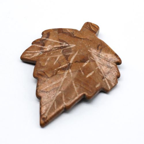 Gemstone Pendant Leaf 50mm Picture Jasper for jewellery making