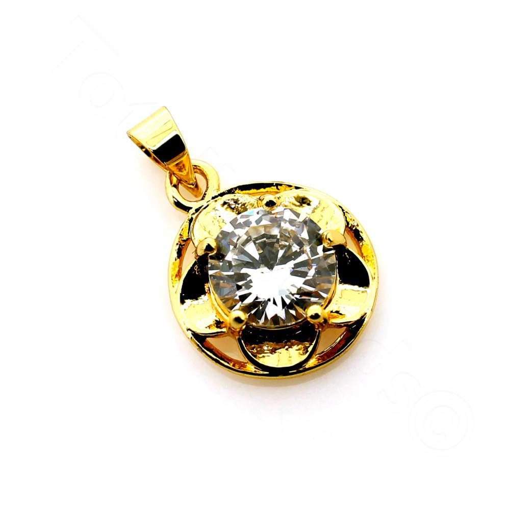 CZ Pendant Gold Plated Circled Flower 14mm