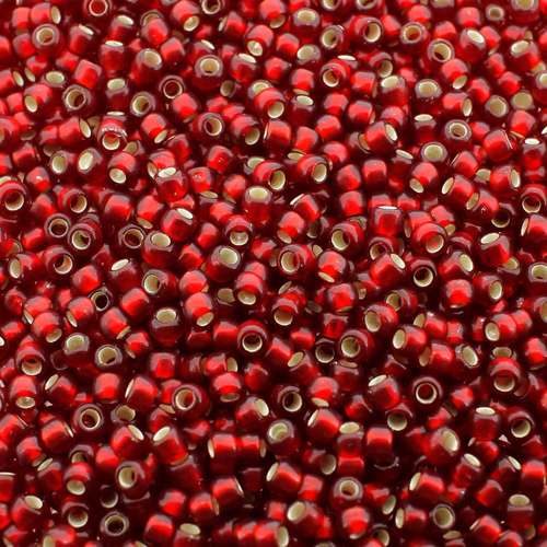 Toho Size 8 Seed Beads 10g - Silver Frost Ruby