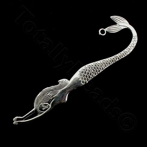 Antique Silver Metal Bookmark - Mermaid Large 122mm 1 piece