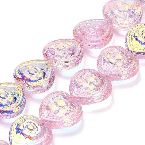 Glass Heart 16mm 10pcs   Pink Rainbow for jewellery making