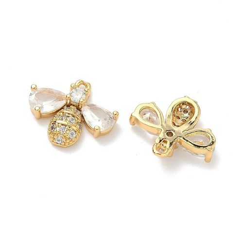 Brass CZ Bee Charm 14mm 1pc   Crystal for jewellery making