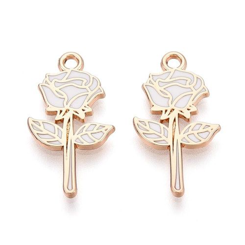 Enamel Gold Charm   Rose White 2pcs 22 x 12mm for jewellery making