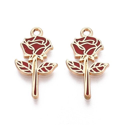 Enamel Gold Charm   Rose Red 2pcs 22 x 12mm for jewellery making