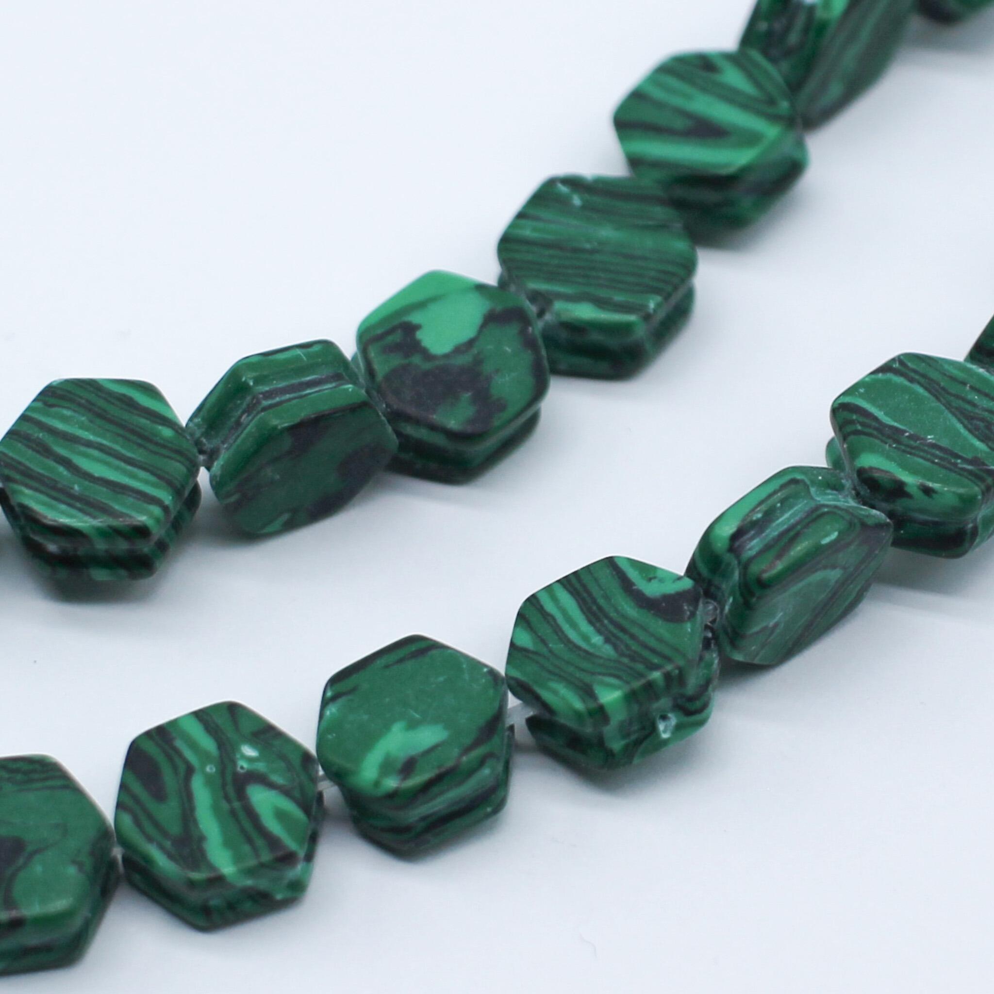Syn. Malachite Groove Hexagon Beads   9mm 40pcs for jewellery making