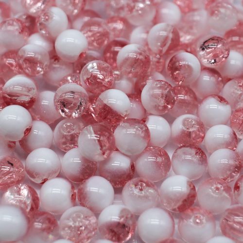 Crackle White Round Beads 10mm   Pink 40pcs for jewellery making