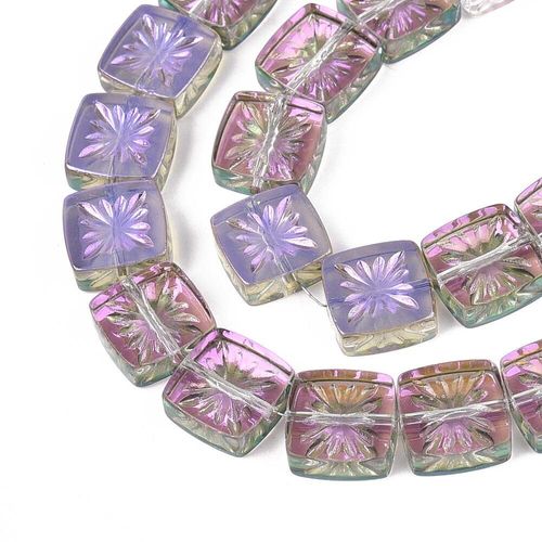 Glass Square Flower Beads 11mm Lilac   10pcs for jewellery making