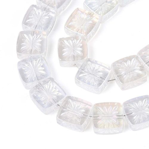 Glass Square Flower Beads 11mm Crystal AB   10pcs for jewellery making
