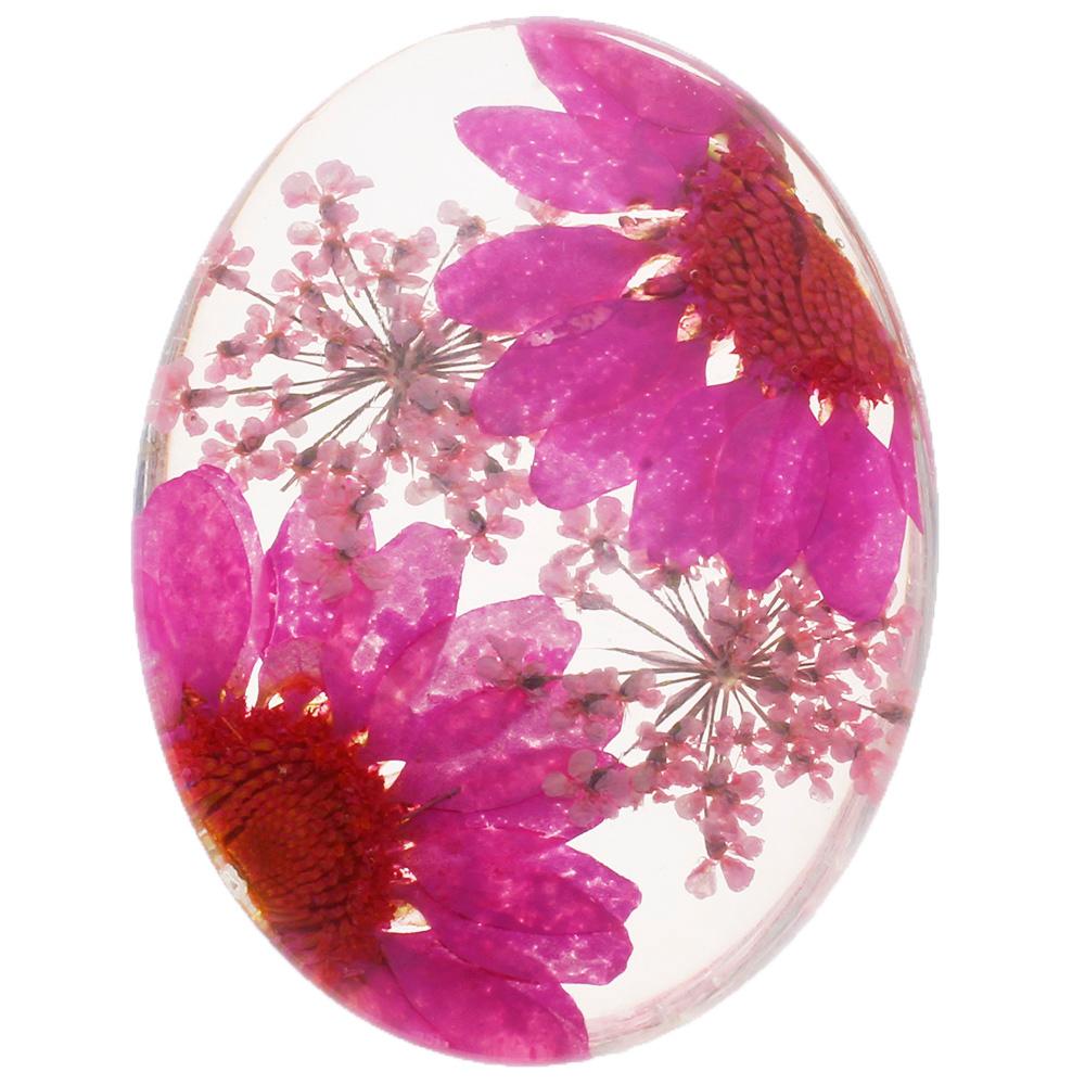 Everbloom Cabochon Oval 40x30mm - Large Flowers Pink
