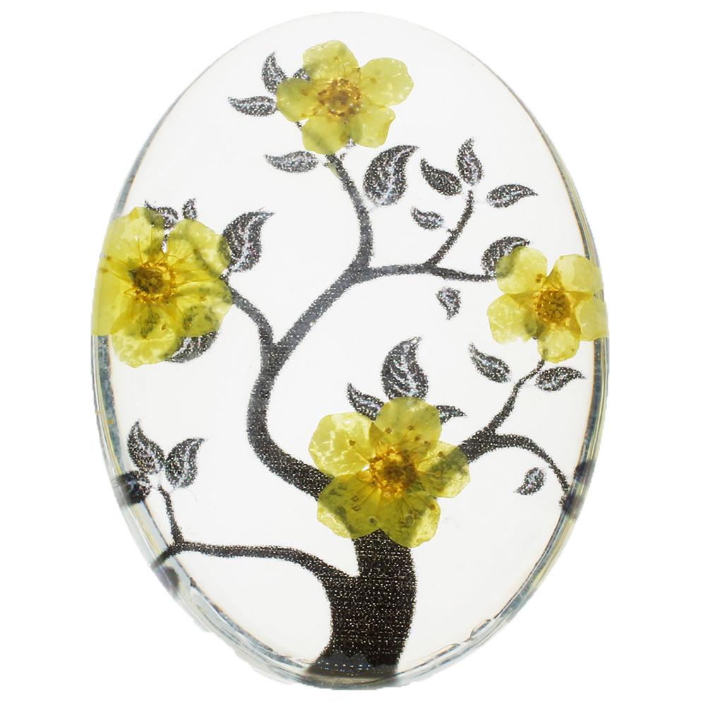 Everbloom Cabochon Oval 40x30mm - Branch Yellow Flowers