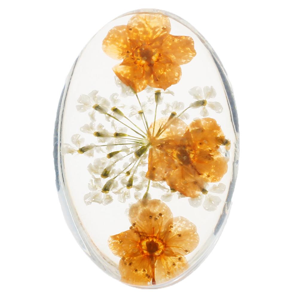 Everbloom Cabochon Oval 30x20mm - Peach White Flowers