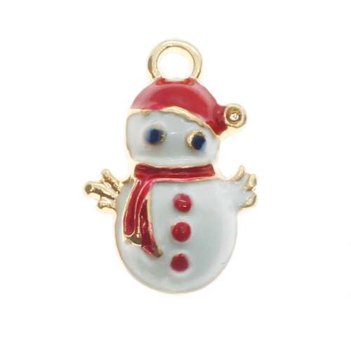 Enamel Christmas Gold Charm - Snowman 2pcs