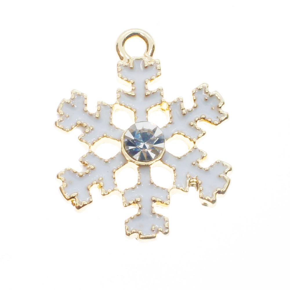 Enamel Christmas Gold Charm - Snowflake 2pcs