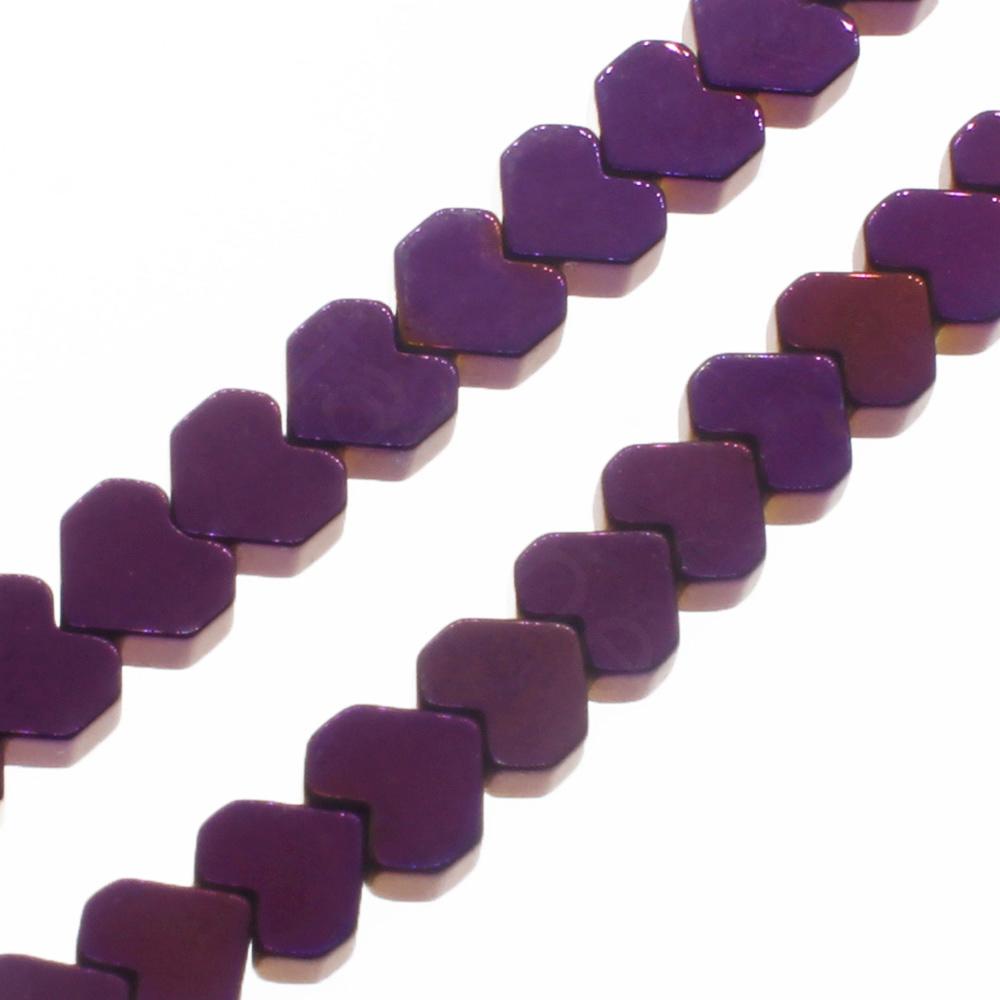 Hematite Interlock Flat Heart 6mm - Purple