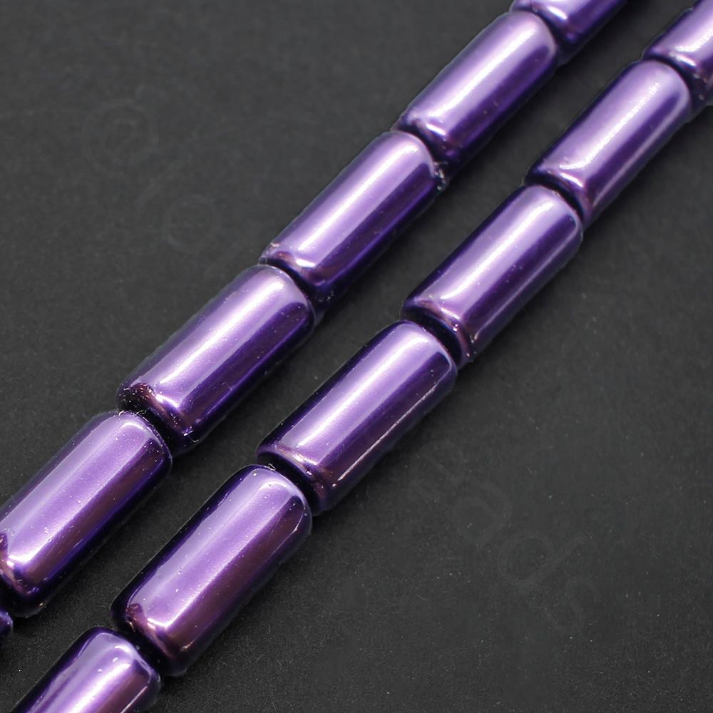 Glass Pearl Tube Beads 6x15mm - Dark Purple