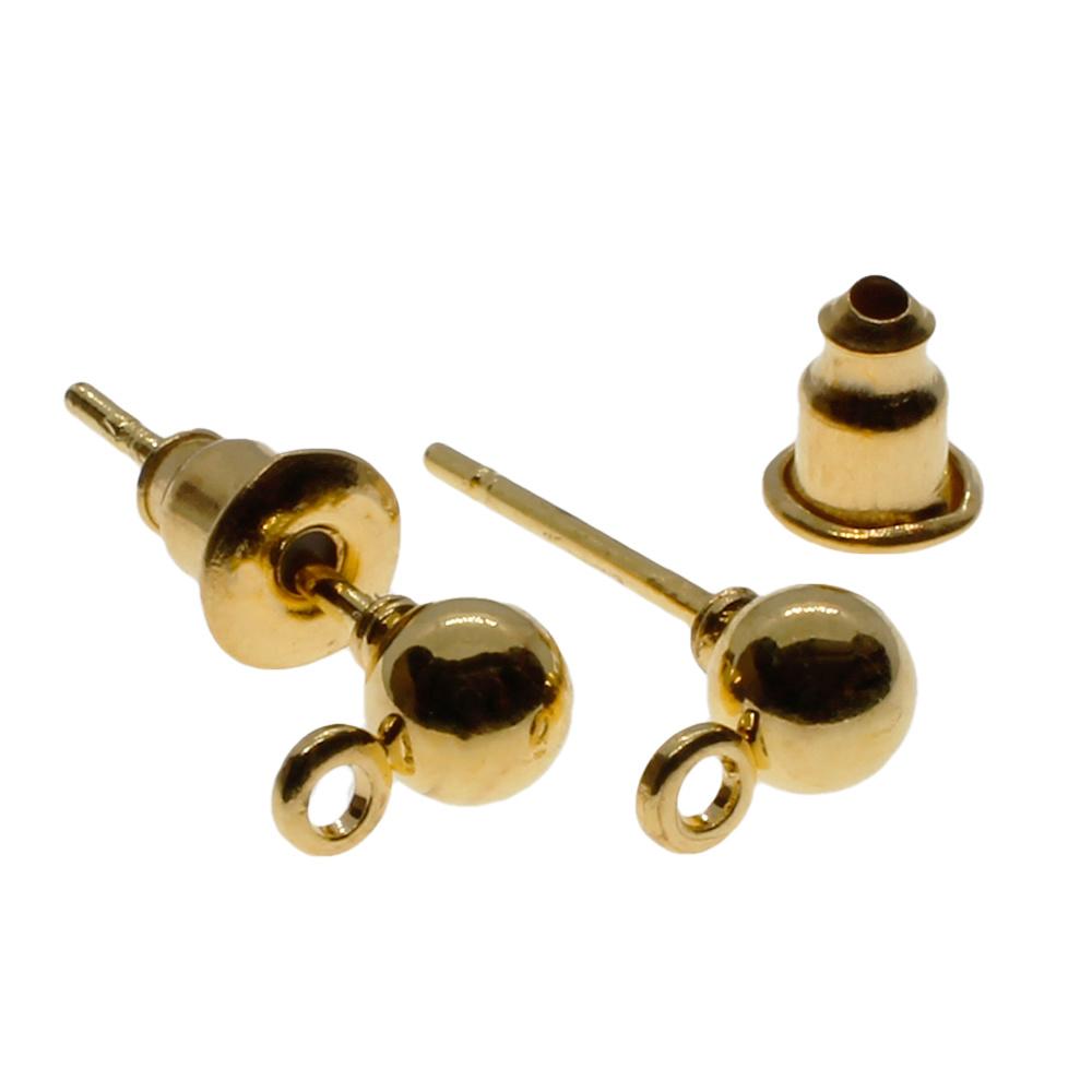 Ear Stud with Loop and backing 10 Pair - Gold Plated