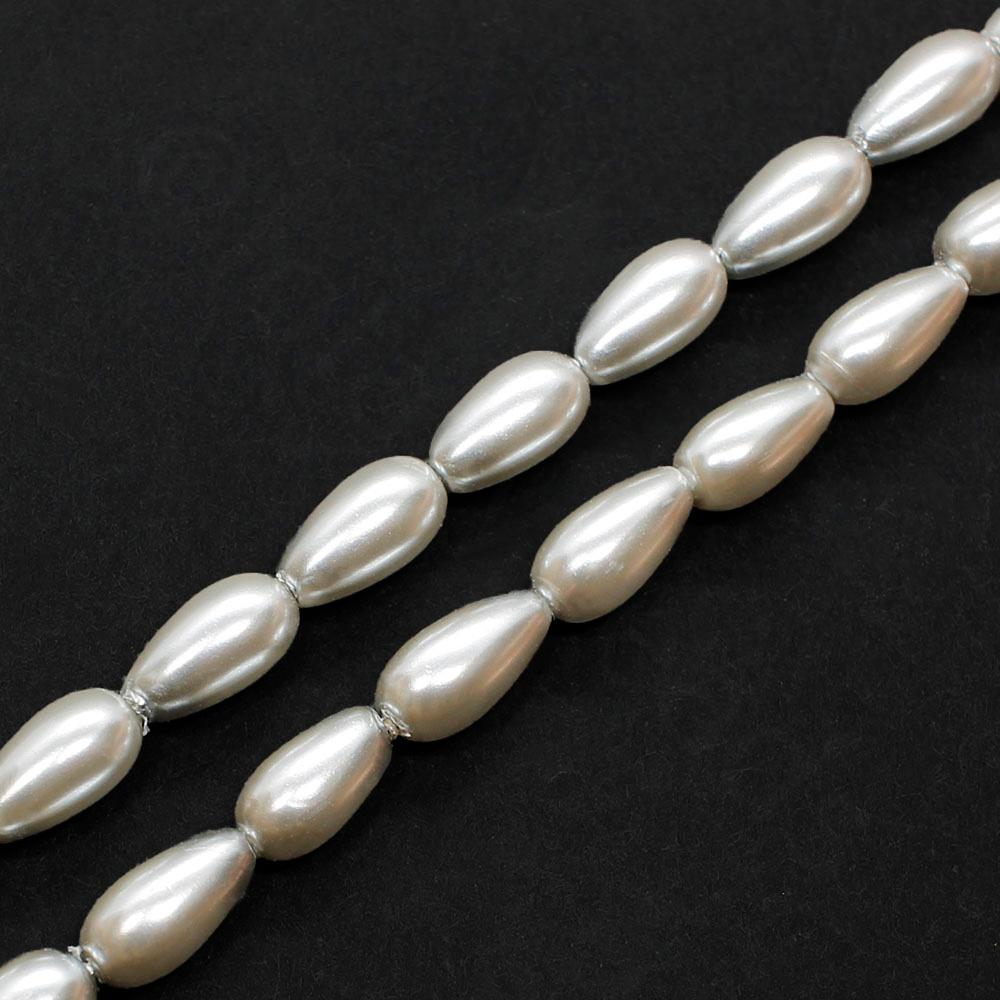 Glass Pearl Drop Beads 4x8mm - Silver Grey