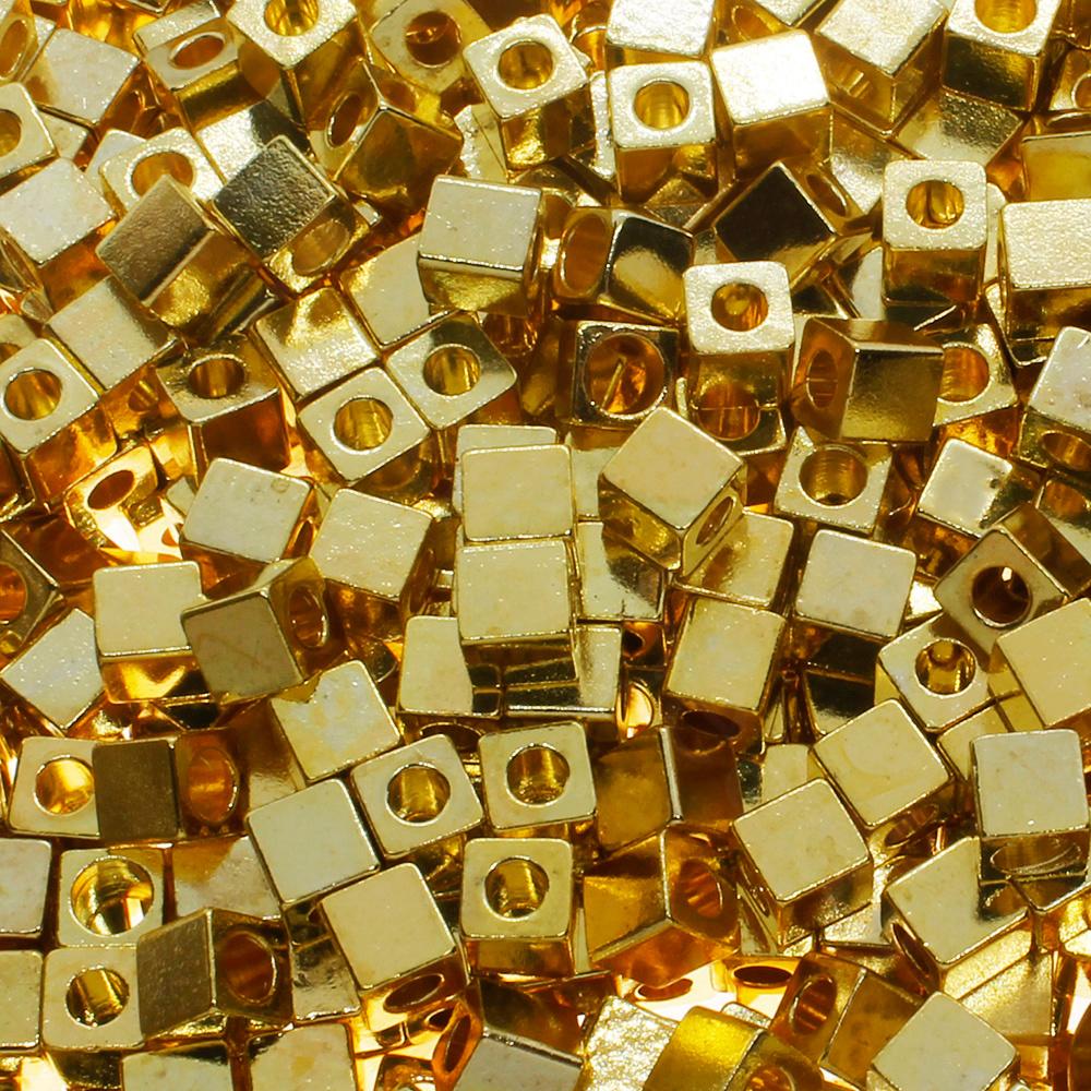 Spacer Bead Cubes 4mm 15pcs - Gold Plated