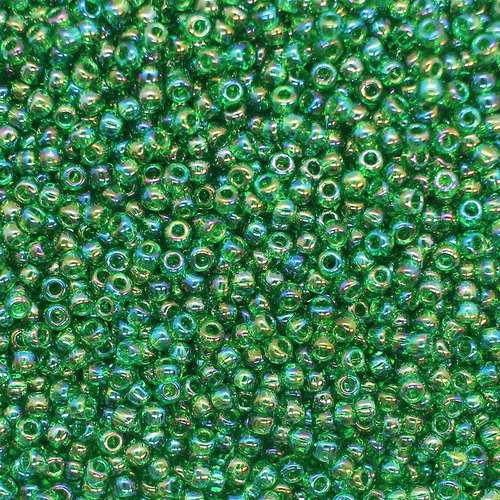 Toho Size 11 Seed Beads 10g - Trans Rainbow Grass Green