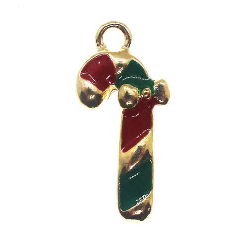 Enamel Christmas Gold Charm - Candy Cane 2pc