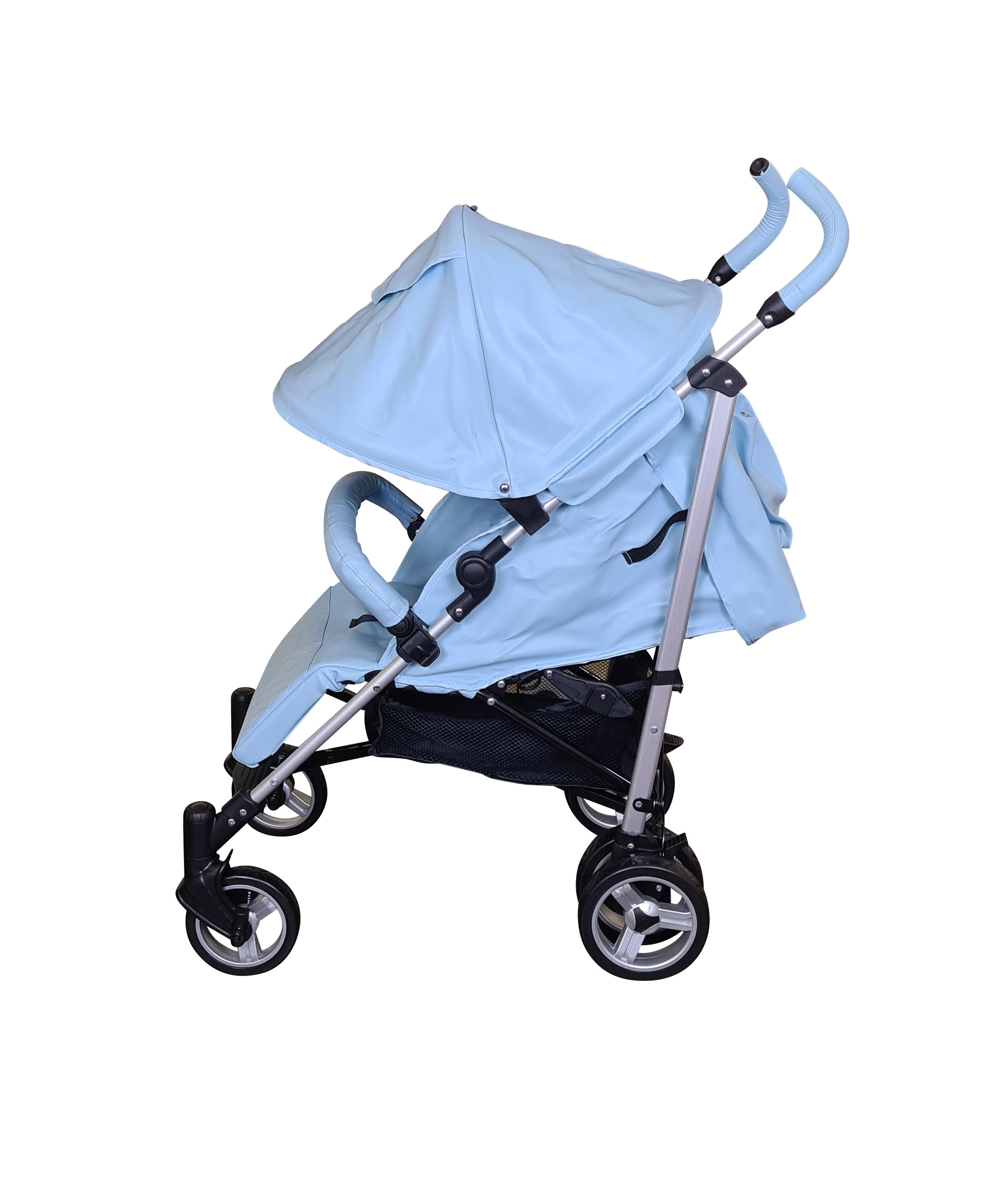 New Babyco massimo leatherette pushchair white & blue with bag footmuff & pvc 0m 