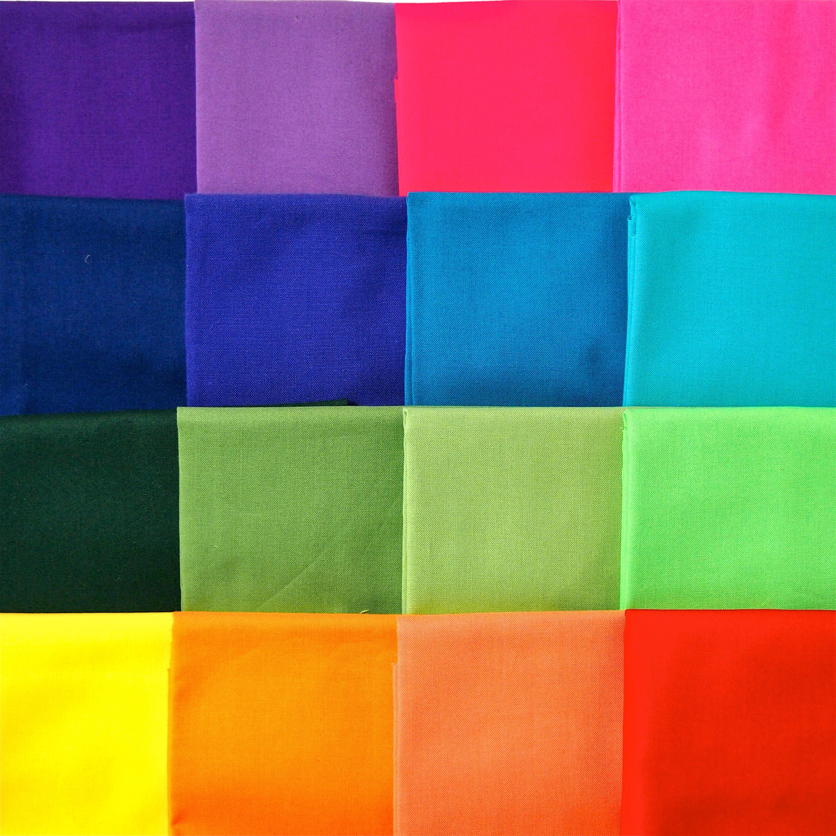 Patchwork fabric rainbow solid colour plain squares