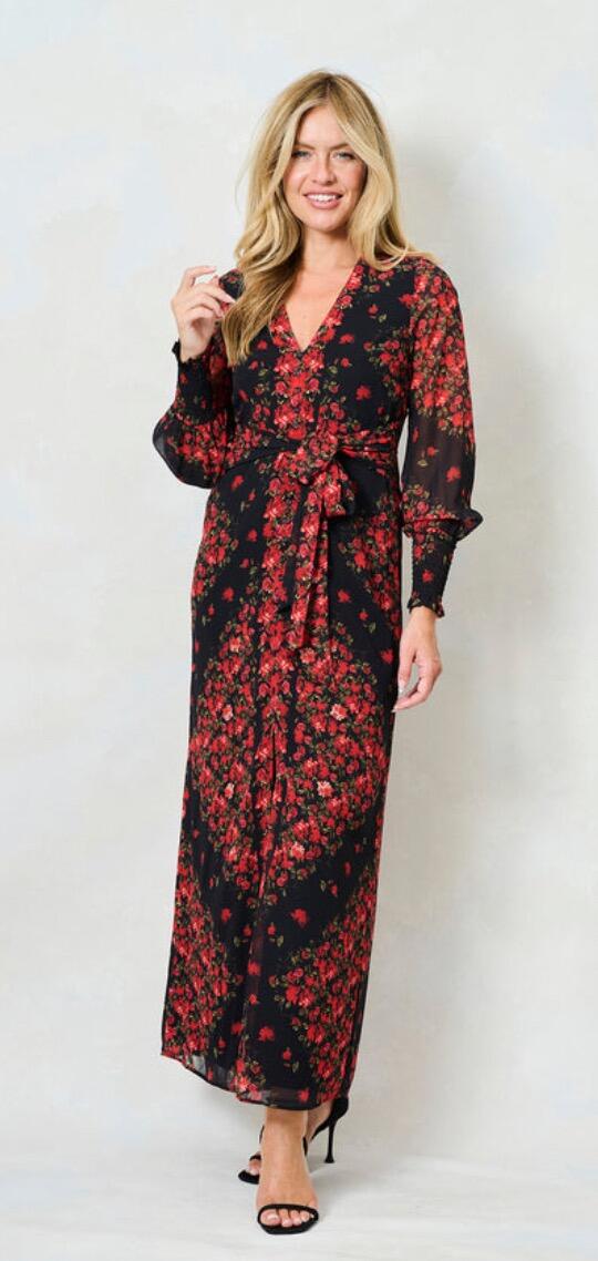 Hope & Ivy Holly Blouson Sleeve Maxi Dress