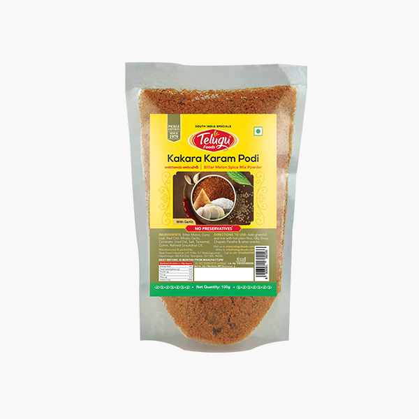 Telugu Foods Kakara Karam Podi With Garlic (Karela Spice Mix) 100g - Best Before May '23