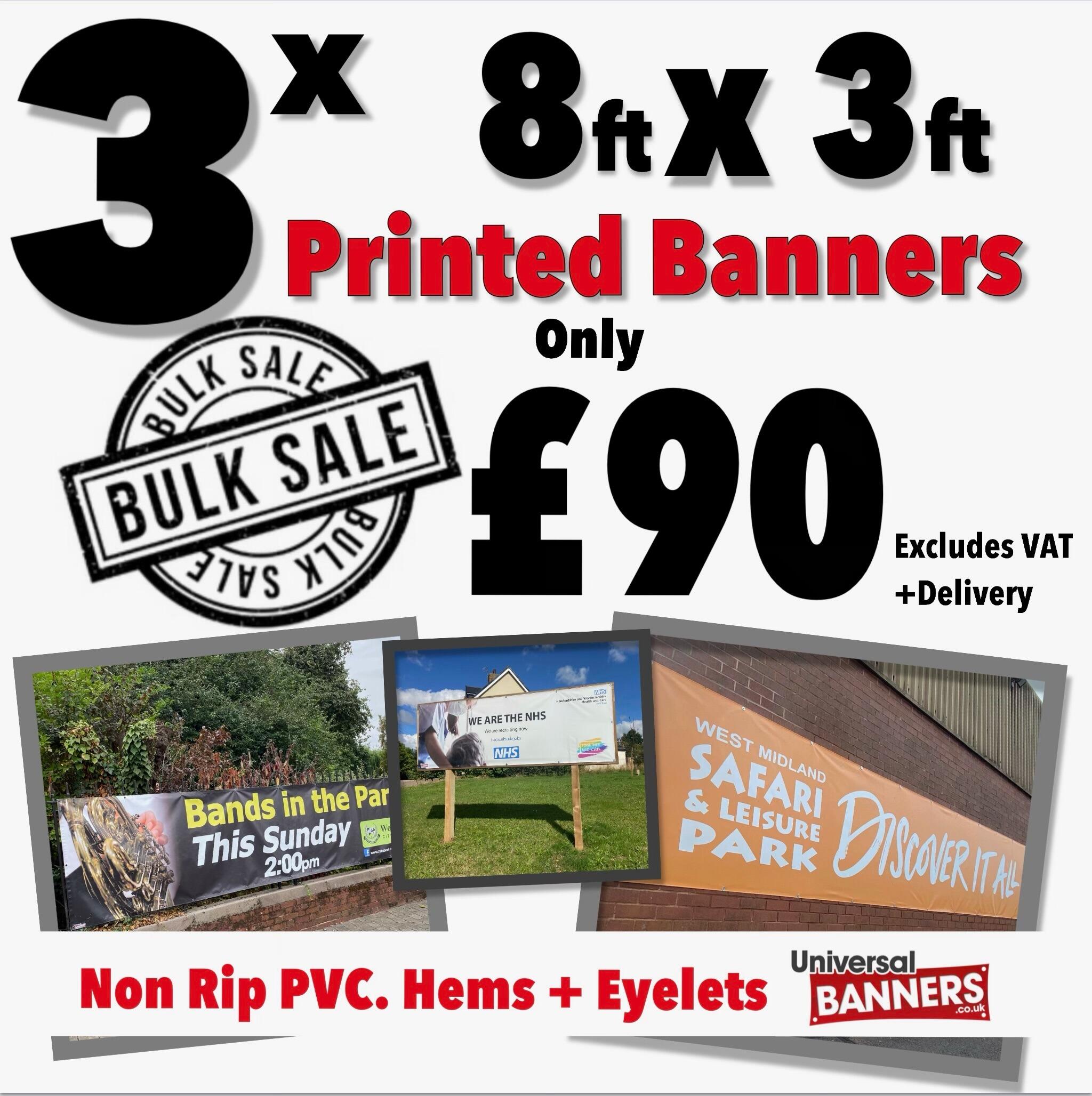 three custom printed banners