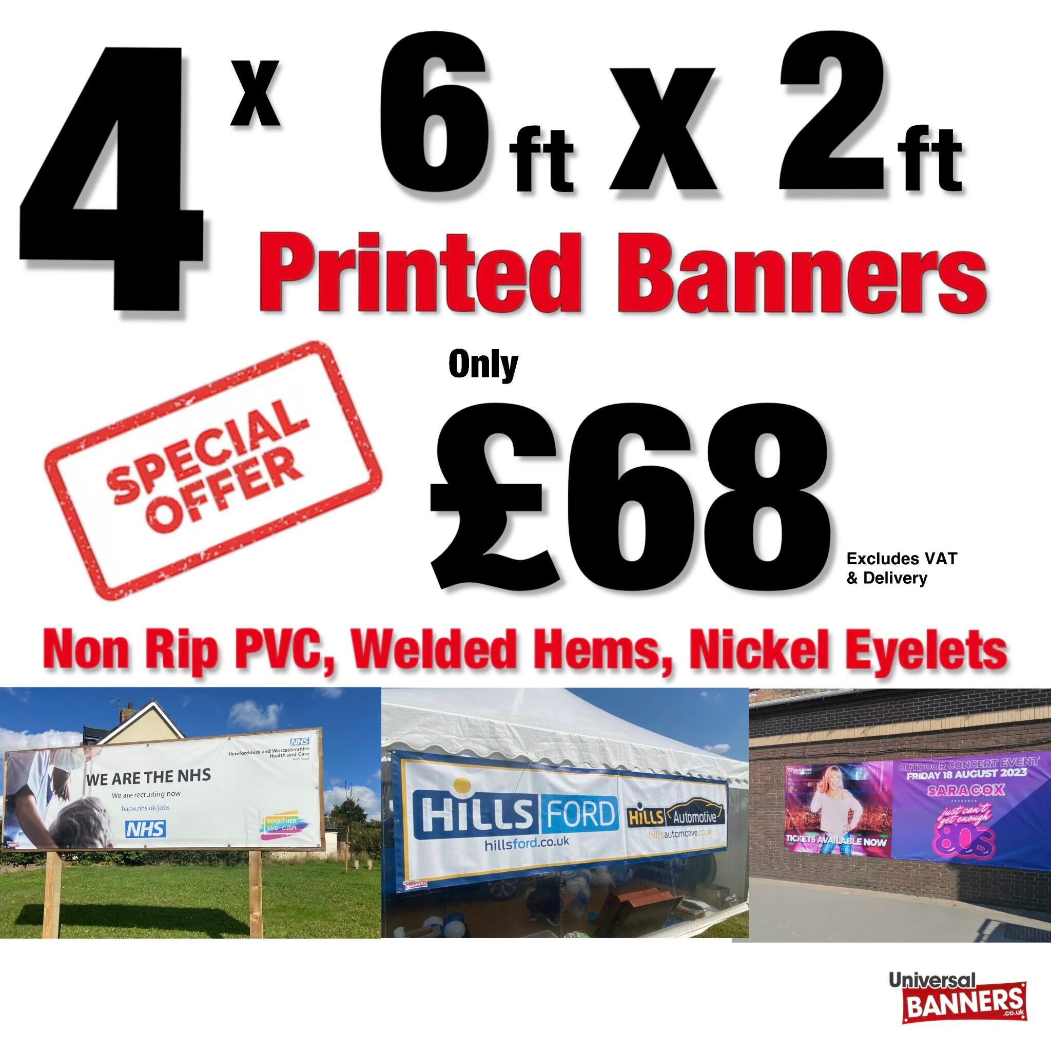 four printed banners