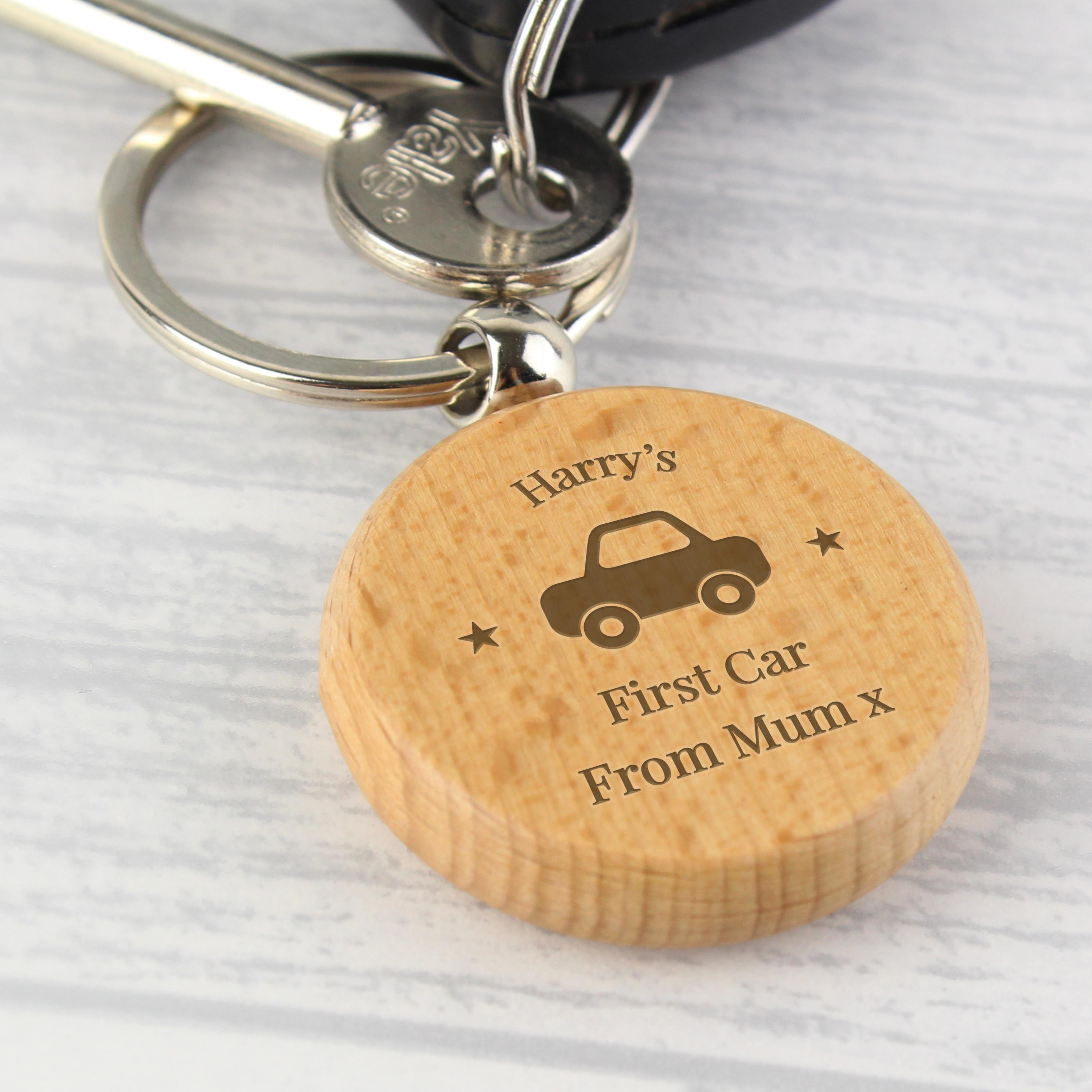 Personalised 'Car Motif' Wooden Keyring First Car Keyring Kiss Air