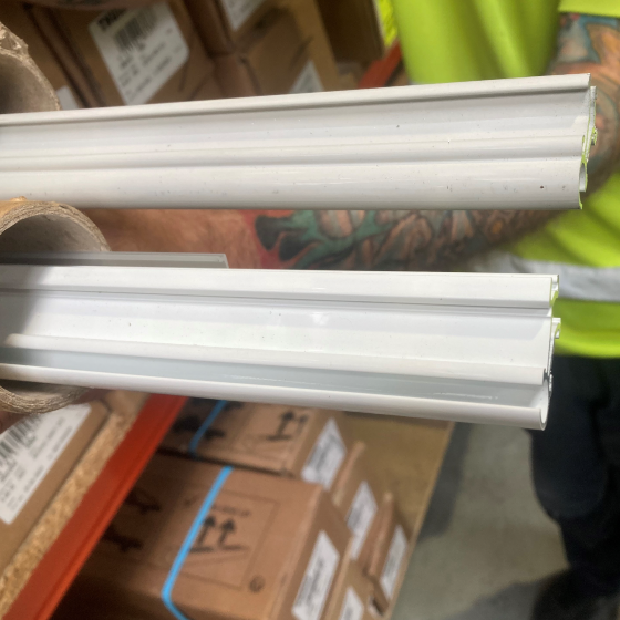 Thule Tent & LED Mounting Rail for 5200 Awning - close up of white & anodised for comparison