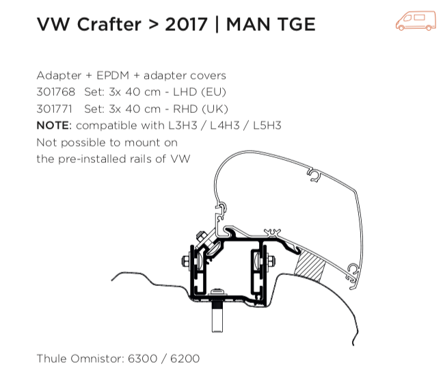 VW Crafter post 2017 and MAN TGE Roof Adapter