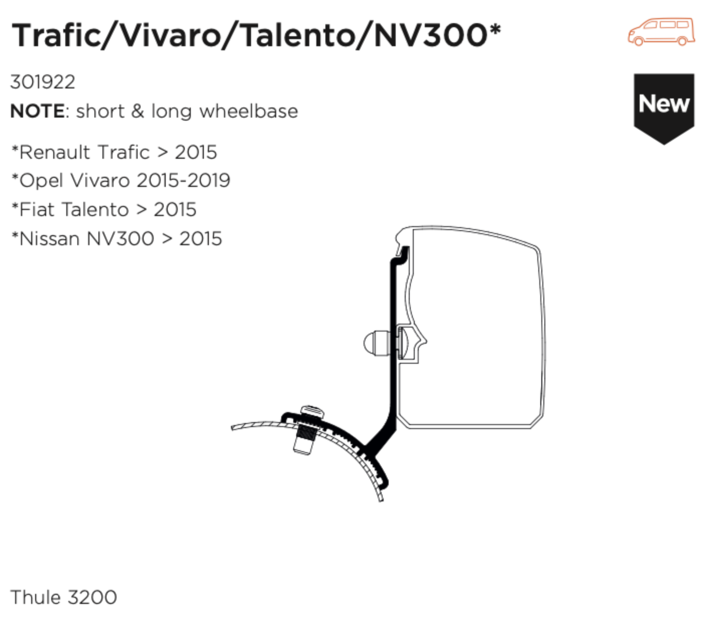 Thule 3200 Awning Adapter Trafic Vivaro Talento NV300 Minivan