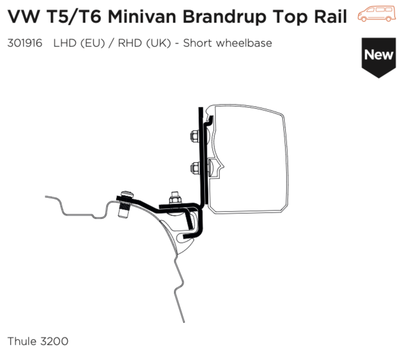 Thule 3200 Awning Adapter VW T5 T6 Brandrup Rail