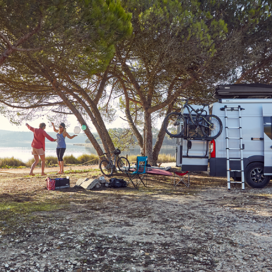 Thule Elite Van XT Black Bike Rack - (VW Crafter > 2017) on van with door open