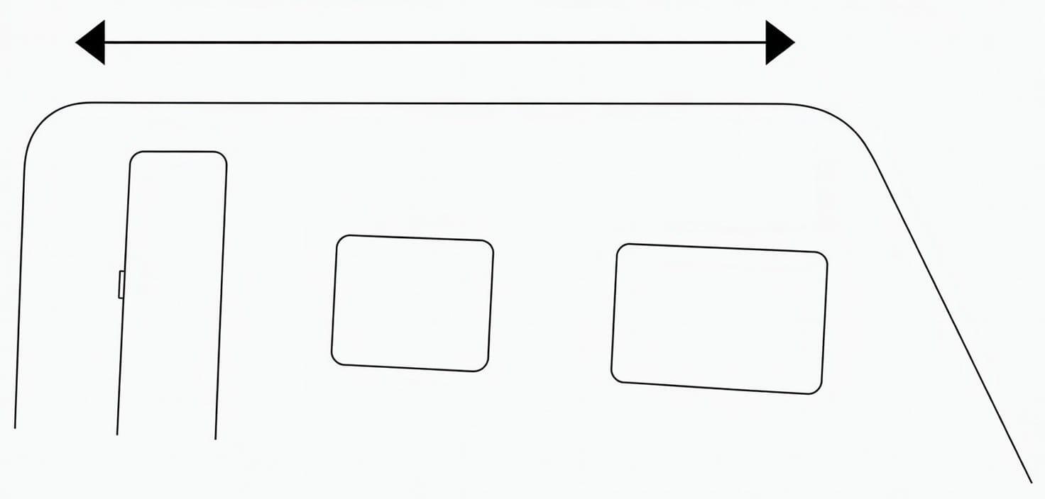 Diagram showing where to measure a van roof for wall, roof and rail mounted Thule awnings
