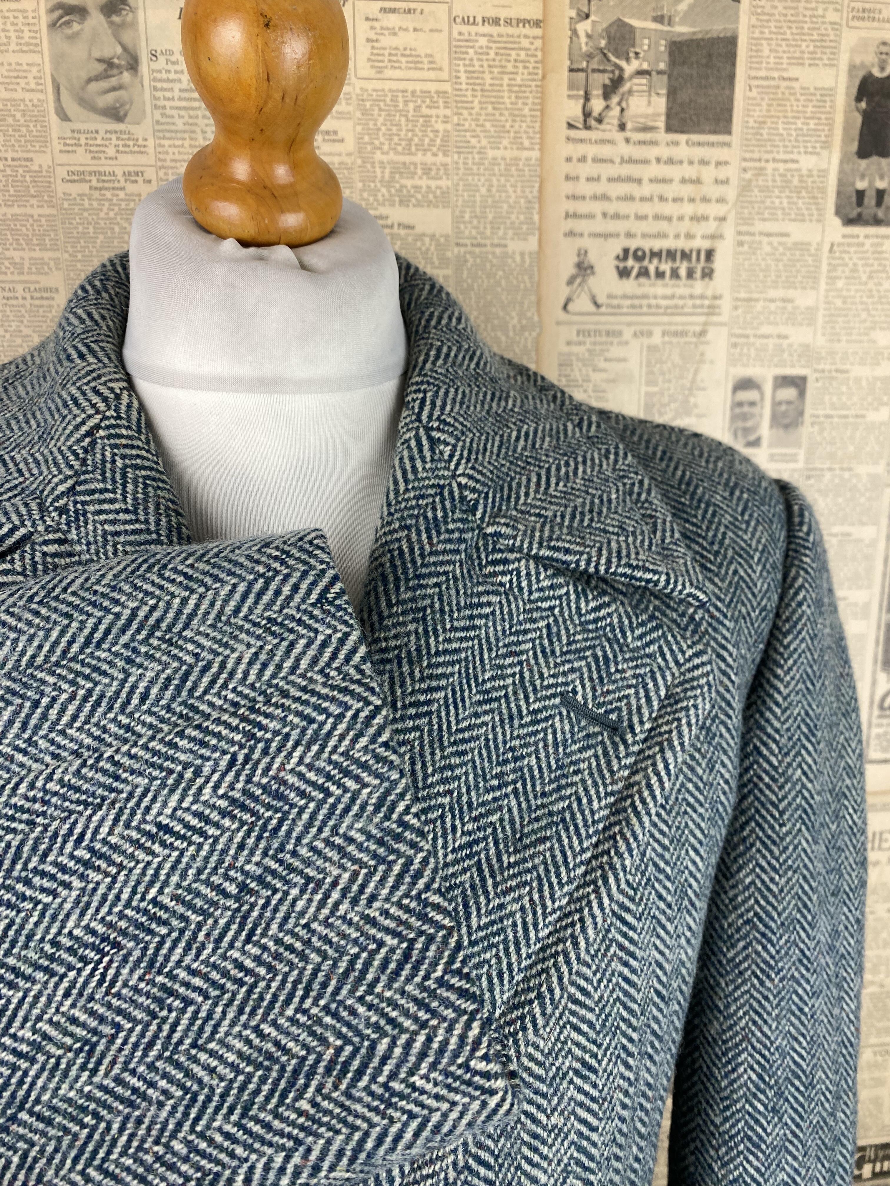 Vintage 1940 s green herringbone overcoat size 42 40